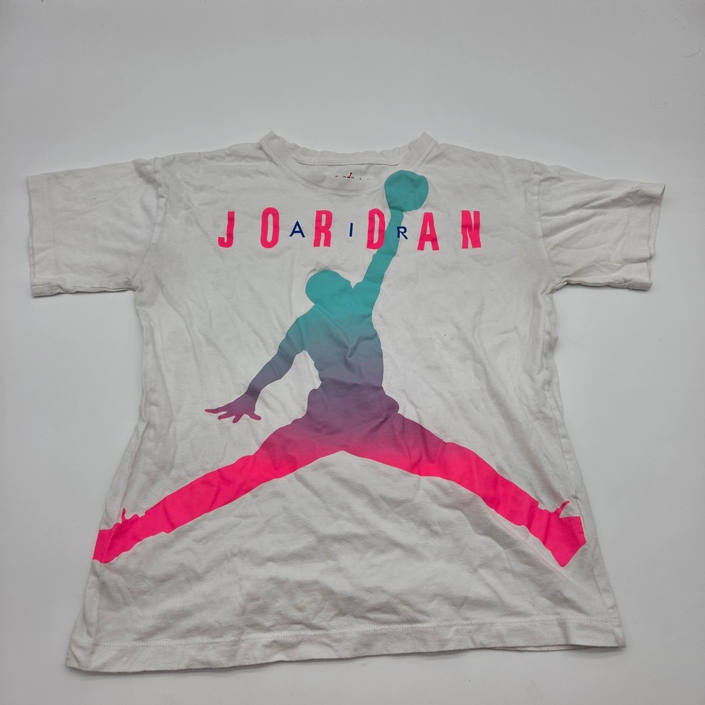 Jordan Boys XL White‎ Jumpman Graphic T-Shirt Pink Teal Gradient 7884-001